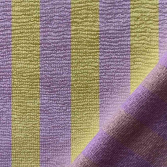 Tissu Micro Eponge à rayures Lemon et Lilas clair