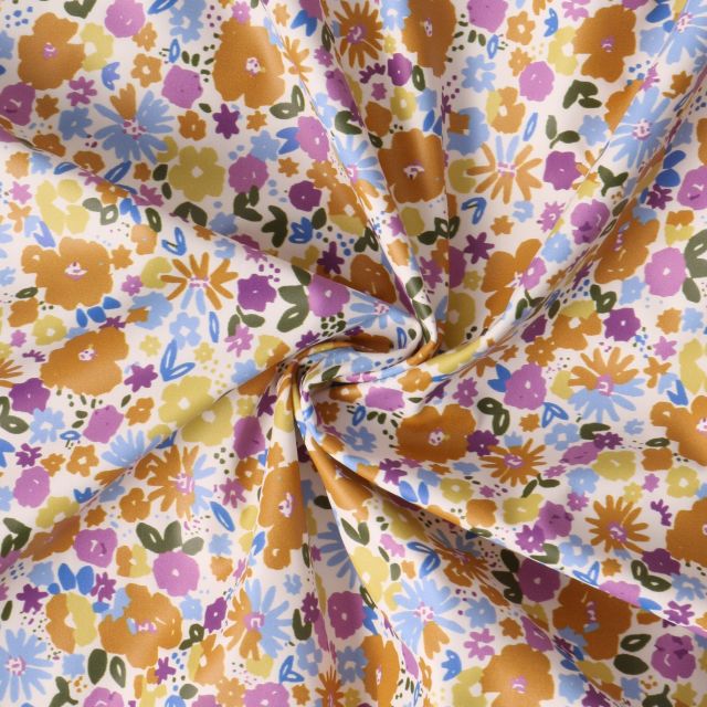 Tissu Imperméable Drava fleurs Moutarde sur fond Blanc cassé