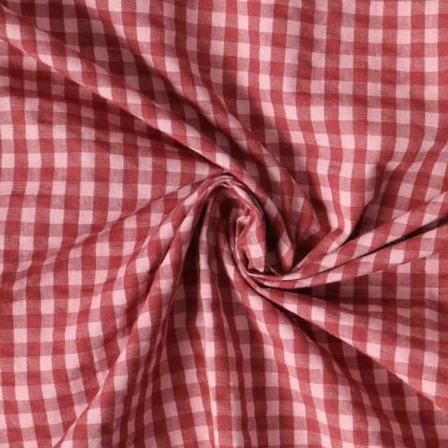 Tissu Vichy Almée Petits carreaux Rouges sur fond Rose blush