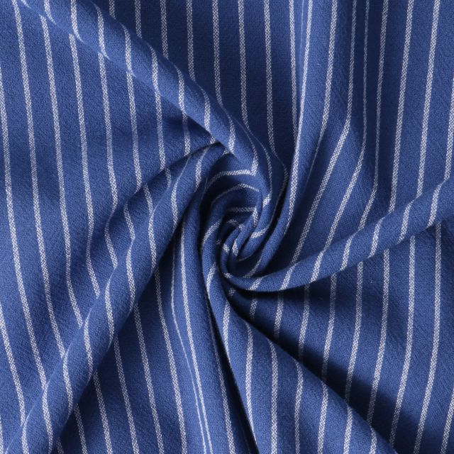 Tissu Polycoton Louis rayures Blanches 5mm sur fond Bleu marine
