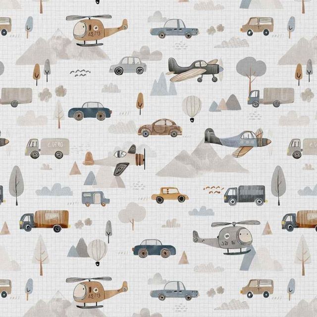 Tissu Coton imprimé Little Voyages sur fond Blanc cassé