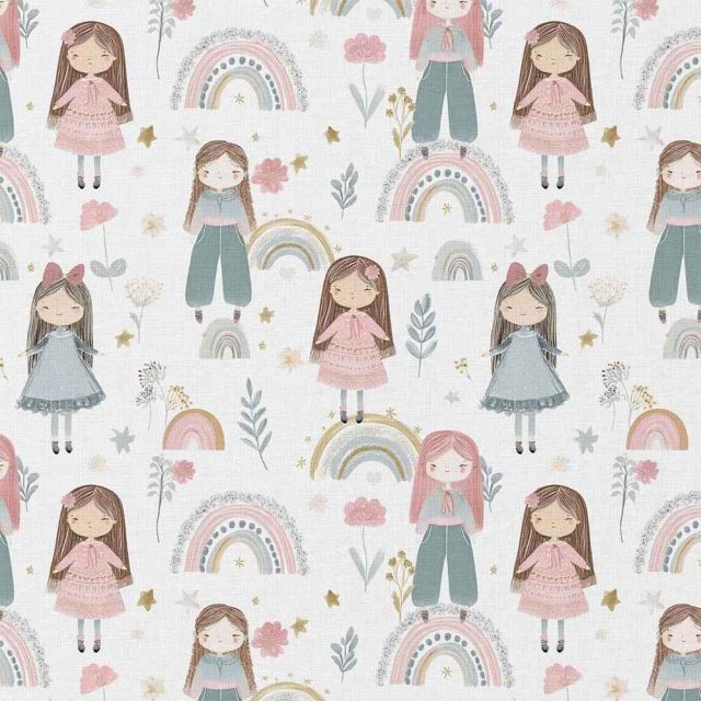 Tissu Popeline de Coton  Talina sur fond Blanc