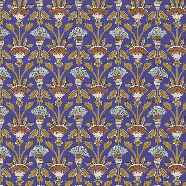 Tissu Coton imprimé Marisa fleurs Ocre sur fond Violet