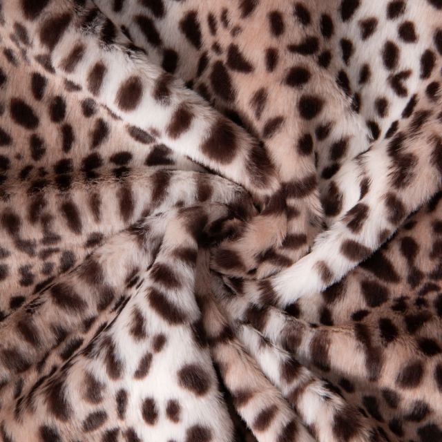 Tissu Fausse fourrure Léna guépard Noir sur fond Brun