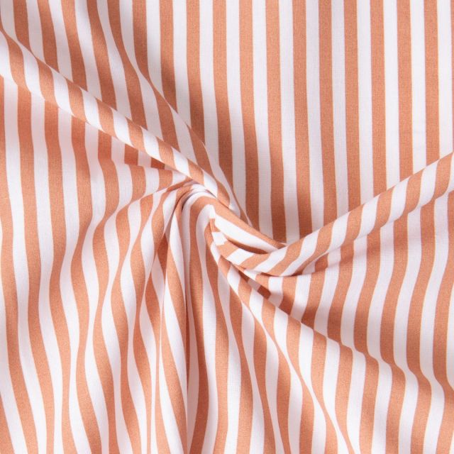 Tissu Coton imprimé Arty Edoua rayures noisette sur fond Blanc