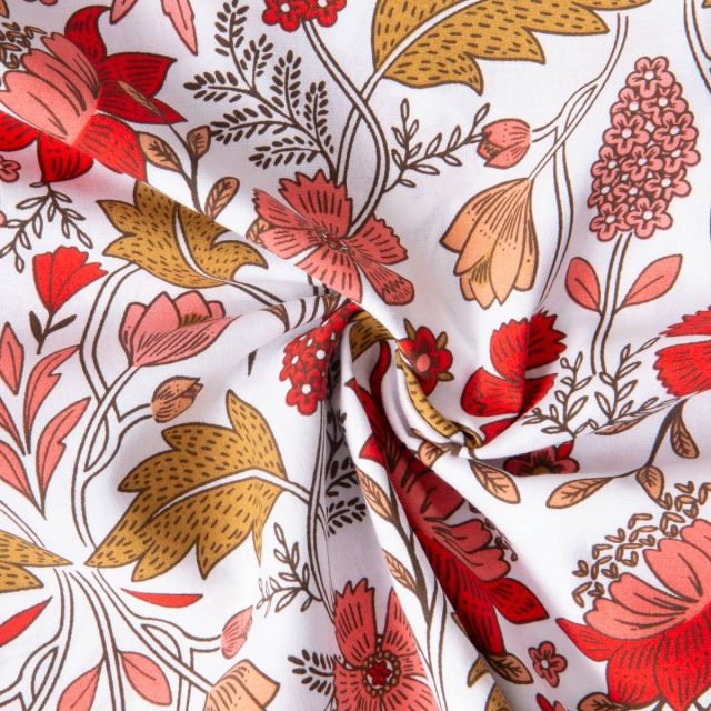 Tissu Coton imprimé Arty Fleuris Lizula sur fond Blanc