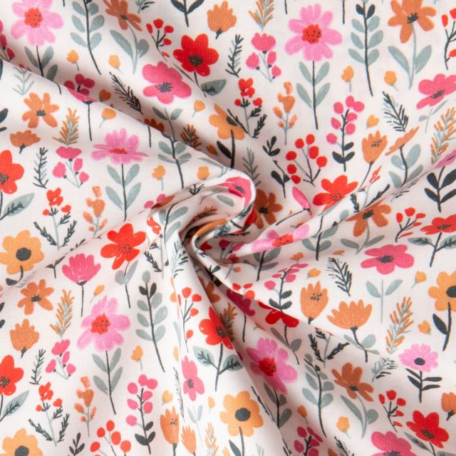 Tissu Coton imprimé Arty Maddy petites fleurs Multicolore sur fond Blanc cassé