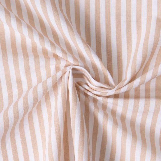 Tissu Coton imprimé Arty Edoua rayures Beige sur fond Blanc