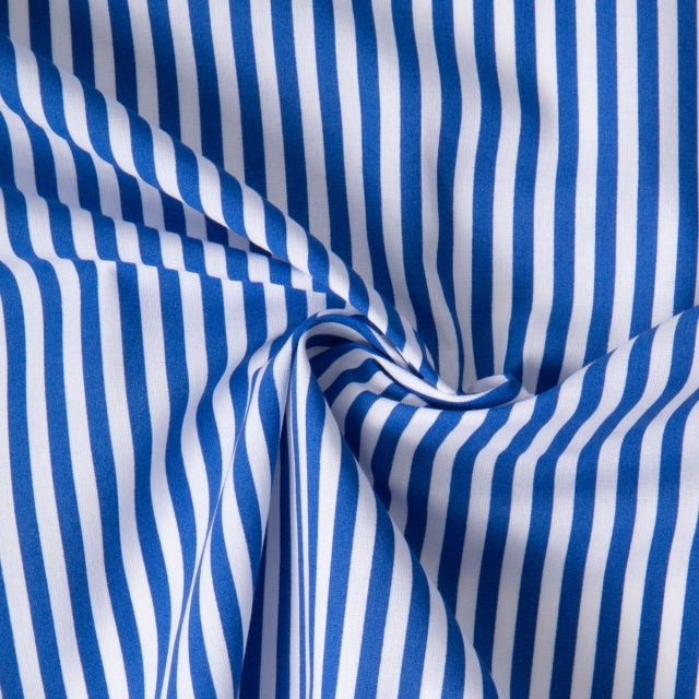 Tissu Coton imprimé Arty Edoua rayures Bleu sur fond Blanc