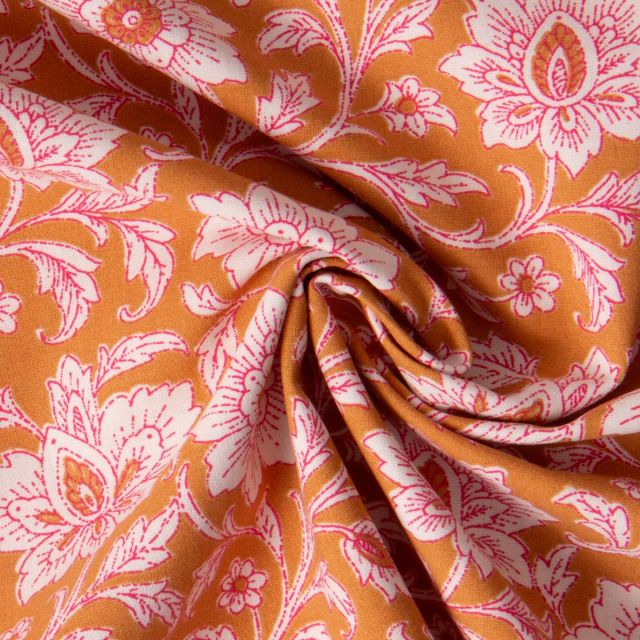 Tissu Coton imprimé Arty Fleuris Shira sur fond Ocre