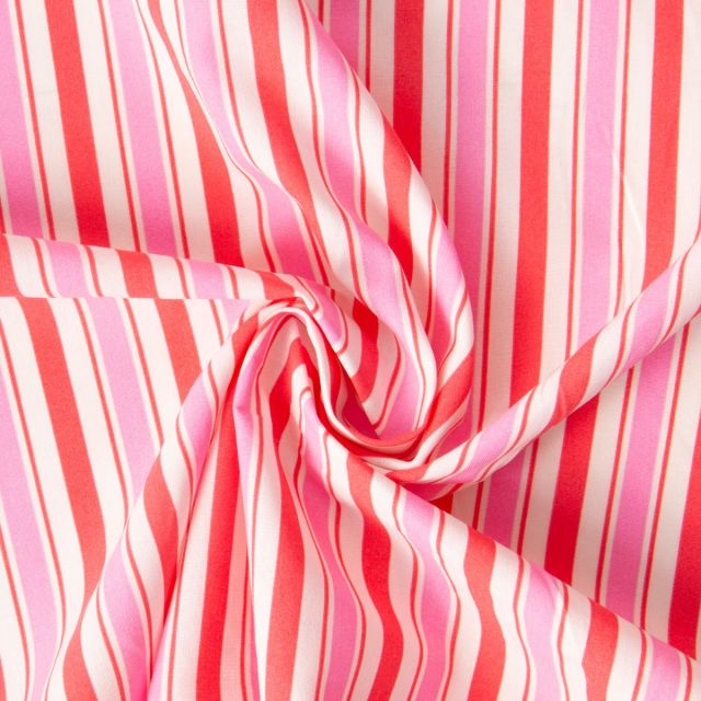 Coupon Tissu Coton imprimé Arty Lydia rayures Rose et Rouge sur fond Blanc - Coupon de 20 cm