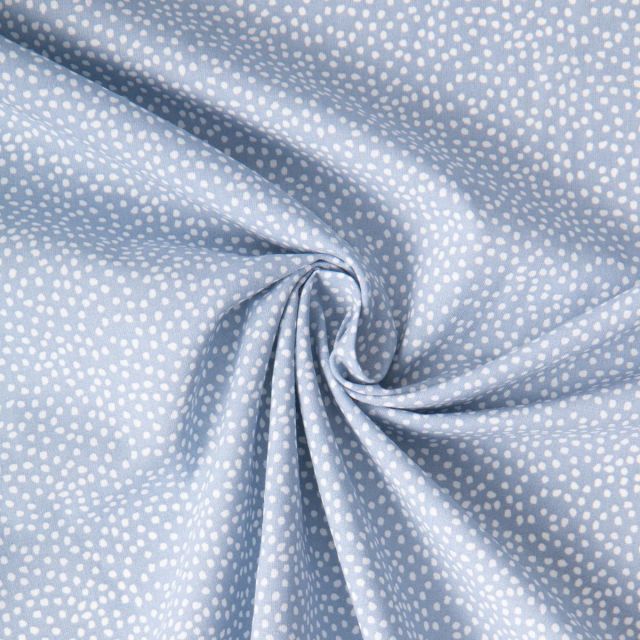 Tissu Coton imprimé Arty Tassin tacheté Blanc sur fond Bleu pastel