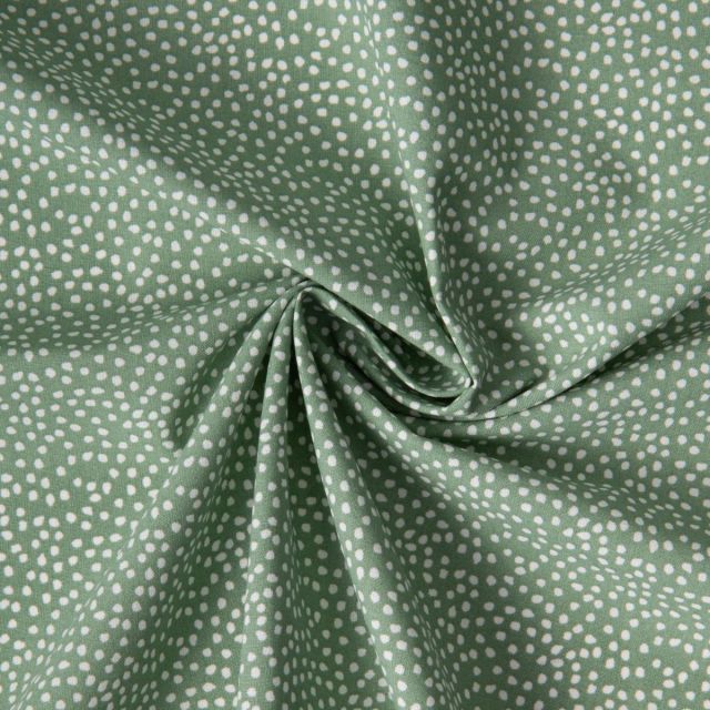 Tissu Coton imprimé Arty Tassin tacheté Blanc sur fond Vert sauge