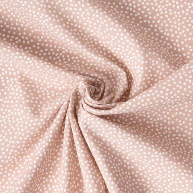 Tissu Coton imprimé Arty Tassin tacheté Blanc sur fond Beige sable
