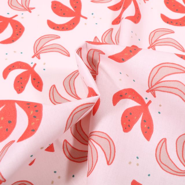 Coupon Tissu Coton imprimé Craftine Cocktail pastèque & or sur fond Blanc - Coupon de 30 cm