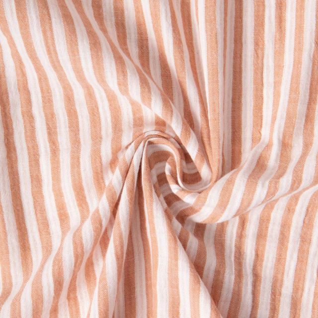 Tissu Double gaze de Coton Gipsy Rayé Camel sur fond Blanc cassé