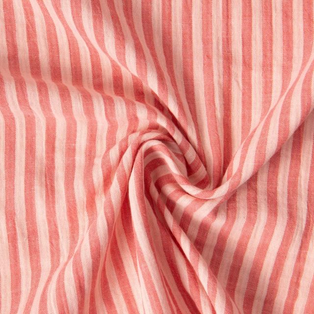 Tissu Double gaze de Coton Gipsy Rayé Saumon sur fond Rose nude