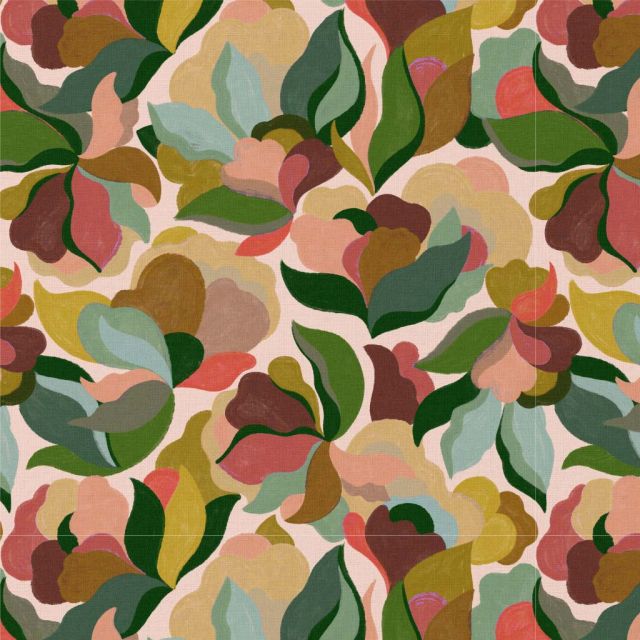 Tissu Viscose imprimé Abiva sur fond Rose pâle