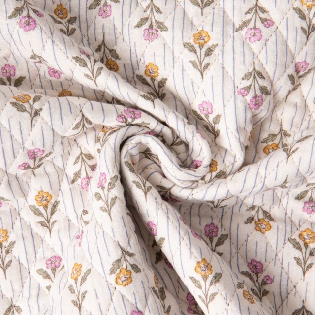 Tissu Double gaze de Coton Matelassé réversible Aesa sur fond Ecru