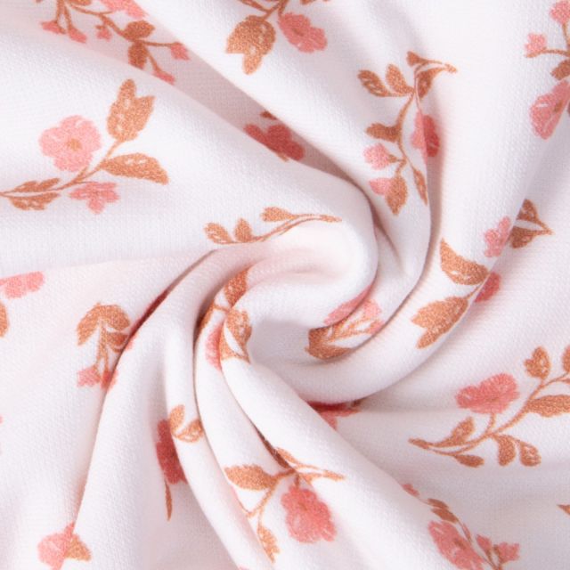 Tissu Eponge Monoface Fleuris Alina sur fond Blanc