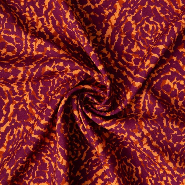 Tissu Viscose imprimé Assa Violet sur fond Marron clair