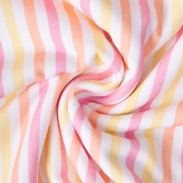 Tissu Eponge Monoface Rayures pastels sur fond Blanc