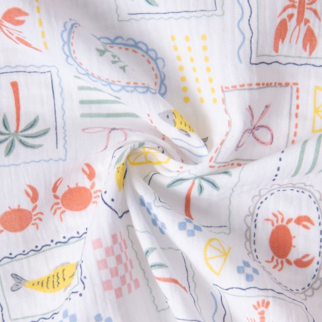 Tissu Double gaze de Coton Sardaigne sur fond Blanc