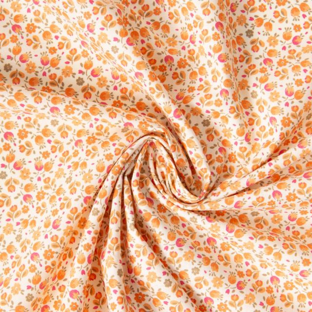 Tissu Coton imprimé Arty Fleuris Caseia sur fond Jaune pastel