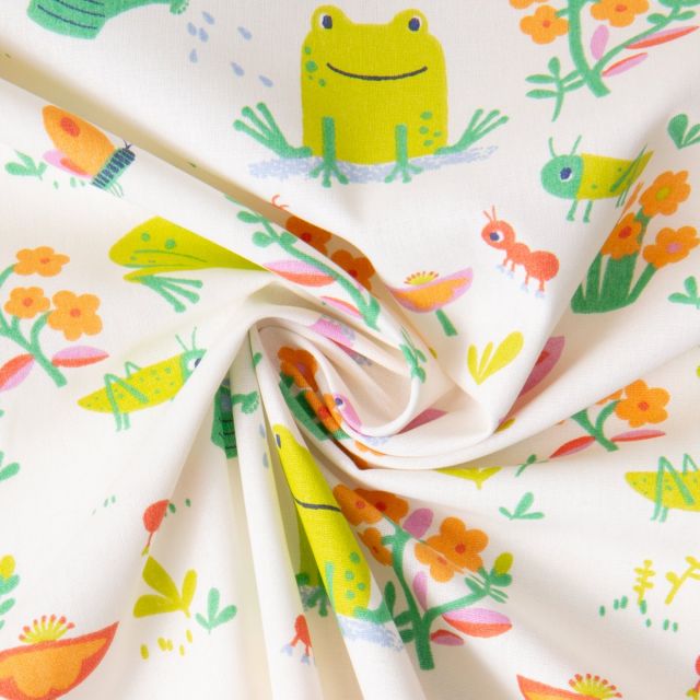 Tissu Coton imprimé Arty Cacao sur fond Vert pastel