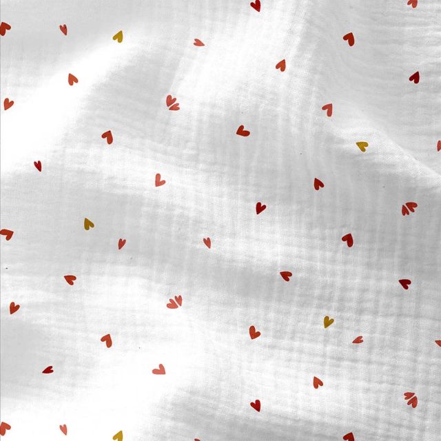 Coupon Tissu Double gaze Coreo coeurs rouges sur fond Blanc - Coupon de 140 cm