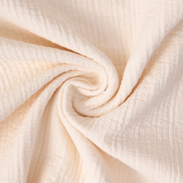 Tissu Coton surpiqué uni Ecru