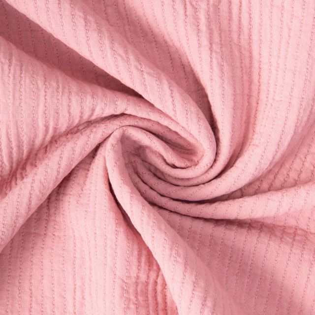 Tissu Coton surpiqué uni Rose
