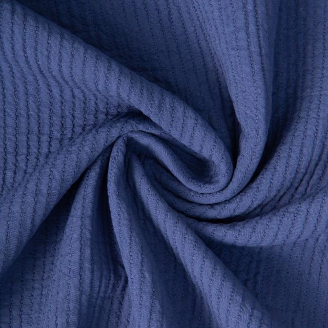 Tissu Coton surpiqué uni Bleu indigo