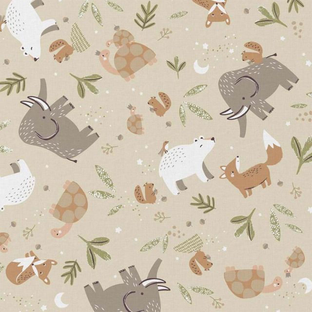 Coupon Tissu Coton imprimé Arty Cromignon sur fond Cassonade - Coupon de 20 cm