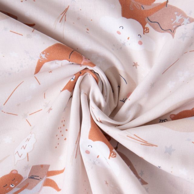 Tissu Coton imprimé Arty Dalima dans l'espace sur fond Gris clair