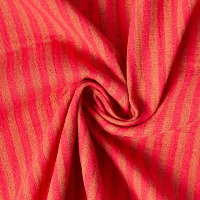 Tissu Double gaze de Coton Réversible Zahia grosses et petites rayures sur fond Grenadine