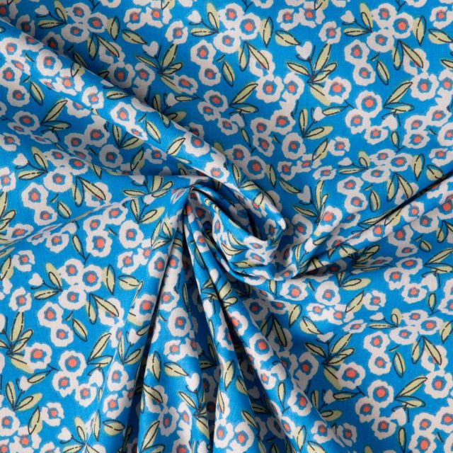 Tissu Coton imprimé Arty Fleur Fitz sur fond Bleu
