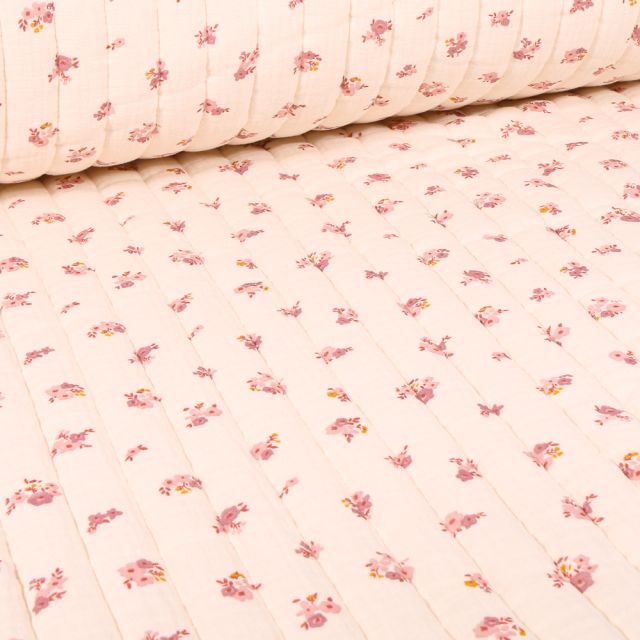 Tissu Double gaze Matelassée Hope rouge sur fond Ecru