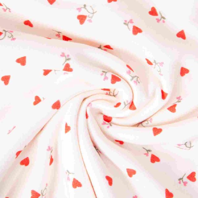 Tissu Eponge Monoface Coeurs Ilove sur fond Ecru