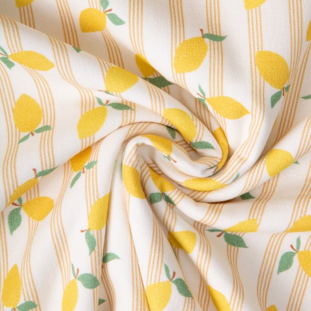 Tissu Eponge Monoface Lime rayé sur fond Ecru