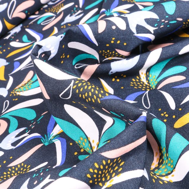 Tissu Viscose Lisboa sur fond Bleu marine