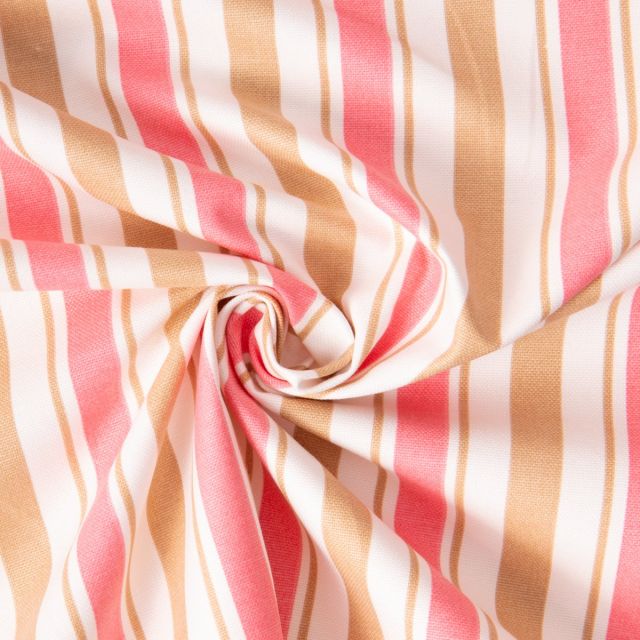 Tissu Toile de Coton Demi Natté Rayures Lydia sur fond Blanc