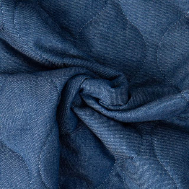 Tissu Chambray Coton Matelassé Wave Bleu denim