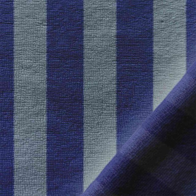 Coupon Tissu Micro Eponge Bambou à rayures Baltique et Indigo - Coupon de 120 cm