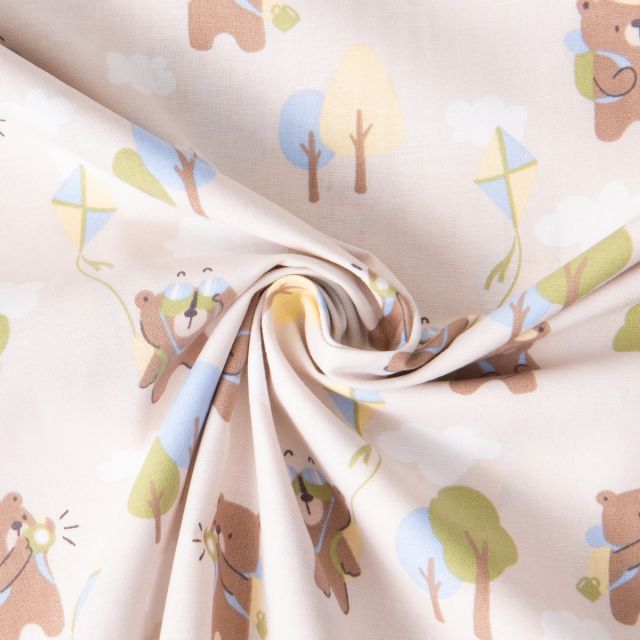Tissu Coton imprimé Arty Ours Miro sur fond Beige