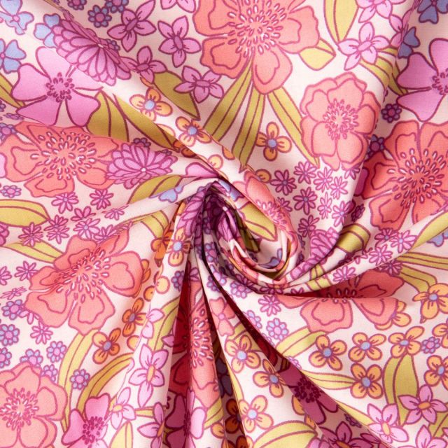 Tissu Coton imprimé Arty Fleurs Myrta sur fond Blanc cassé