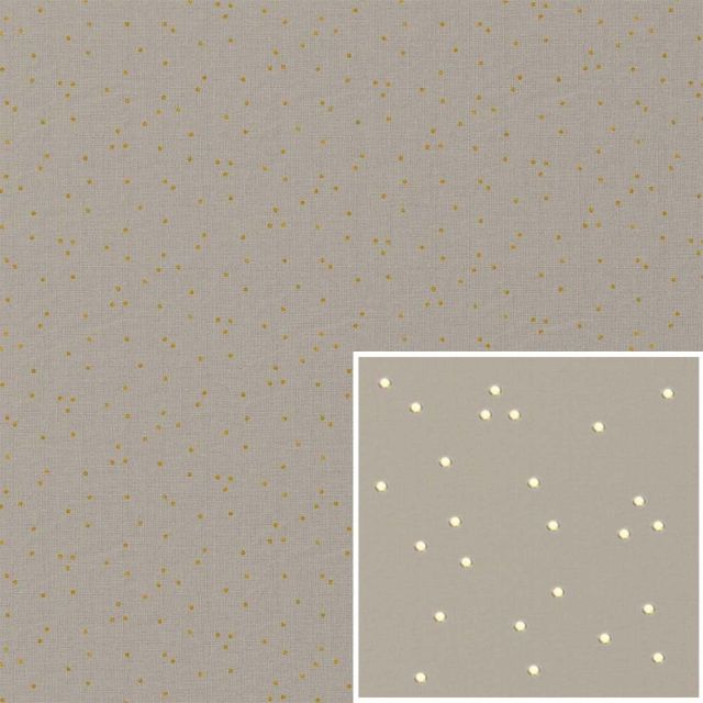 Coupon Tissu Canvas effet Lin Pimiz doré sur fond Naturel - Coupon de 60 cm