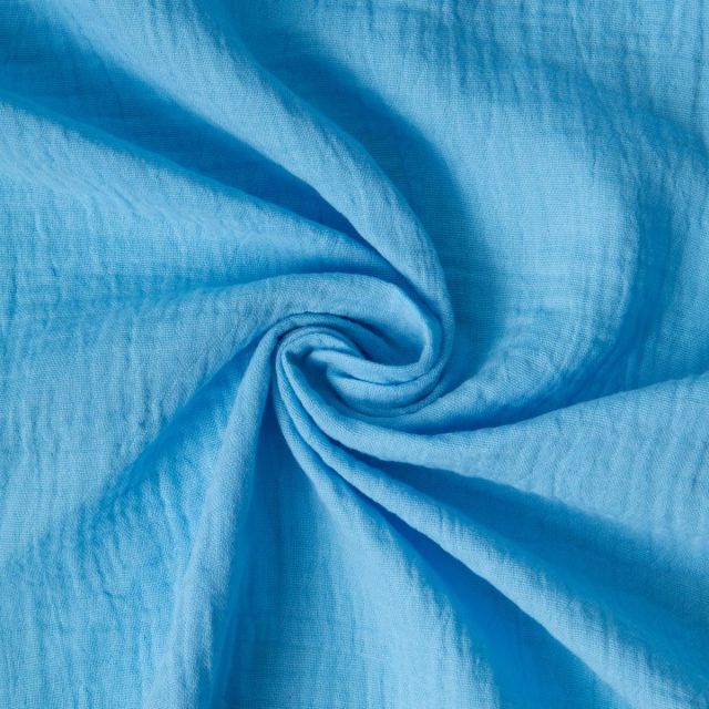 Tissu Double gaze de Coton uni Bleu azur