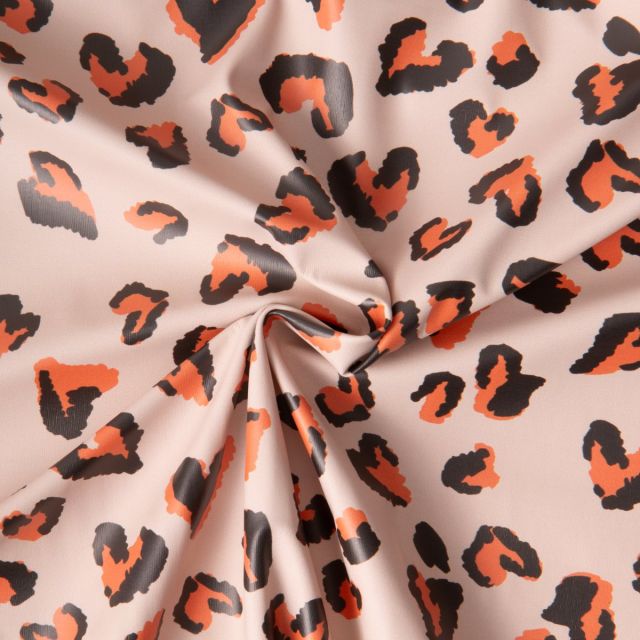 Tissu Imperméable déperlant Saian coeurs Orange sur fond Beige