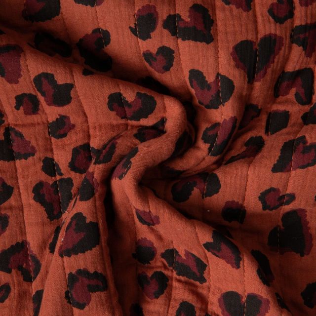 Tissu Double gaze de Coton Matelassé réversible Saian coeurs sur fond Terracotta